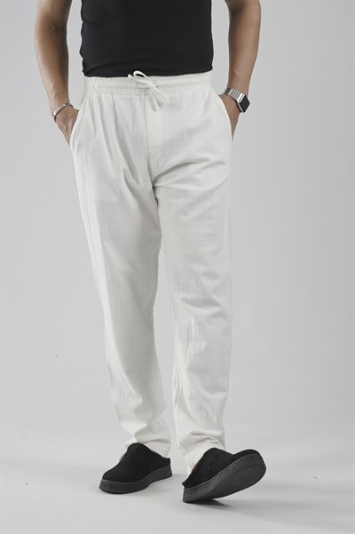 Beli Lastikli Regular Kalıp Pamuklu Keten Pantolon