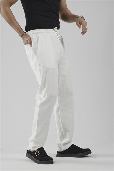 Beli Lastikli Regular Kalıp Pamuklu Keten Pantolon