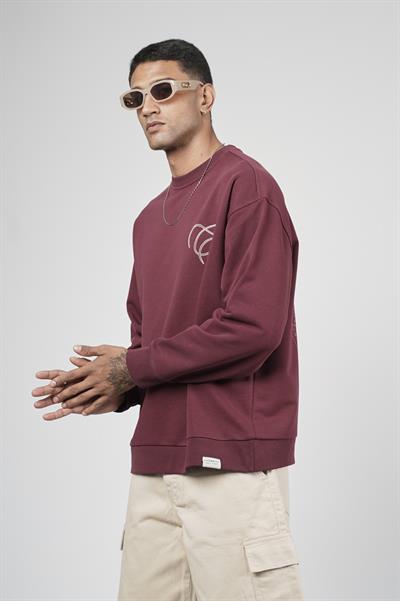 Bisiklet Yaka Baskılı Nakış Detaylı Erkek Sweatshirt