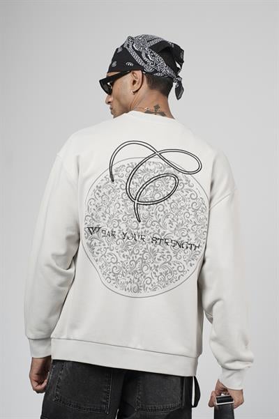 Bisiklet Yaka Baskılı Nakış Detaylı Erkek Sweatshirt