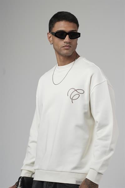 Bisiklet Yaka Baskılı Nakış Detaylı Erkek Sweatshirt