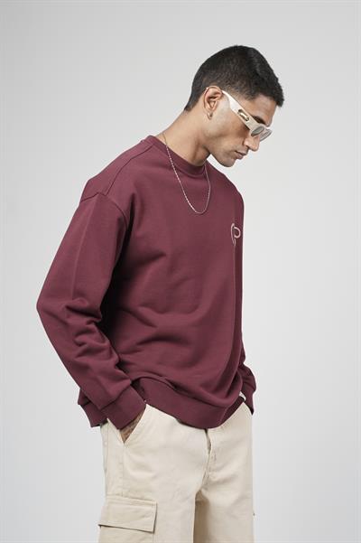 Bisiklet Yaka Baskılı Nakış Detaylı Erkek Sweatshirt