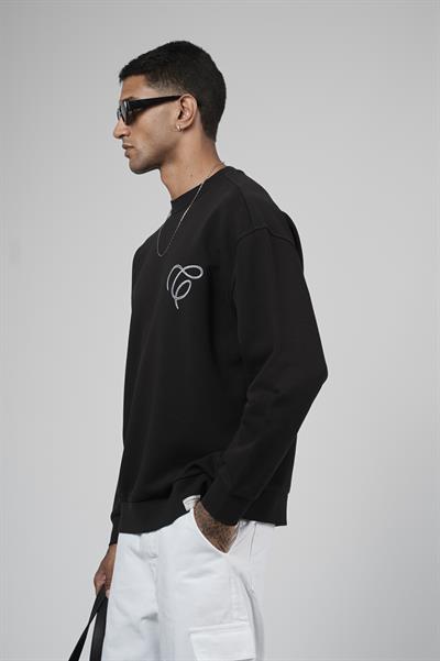 Bisiklet Yaka Baskılı Nakış Detaylı Erkek Sweatshirt