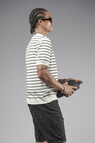 Bisiklet Yaka Çizgili Regular Kalıp Erkek Triko Tişört