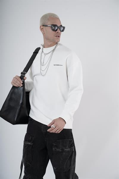 Bisiklet Yaka Kingbrich Baskılı Oversize Kalıp Basıc Sweatshirt