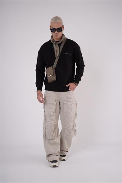 Bisiklet Yaka Kingbrich Baskılı Oversize Kalıp Basıc Sweatshirt