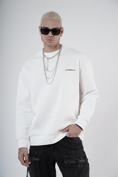Bisiklet Yaka Kingbrich Baskılı Oversize Kalıp Basıc Sweatshirt
