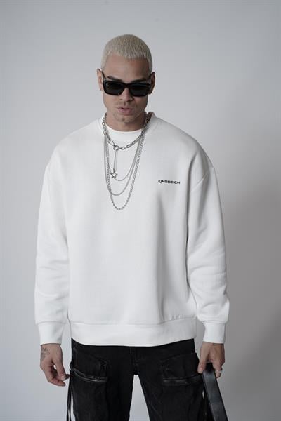 Bisiklet Yaka Kingbrich Baskılı Oversize Kalıp Basıc Sweatshirt