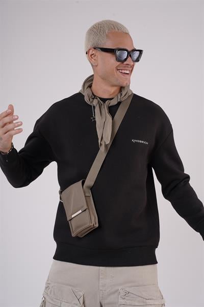 Bisiklet Yaka Kingbrich Baskılı Oversize Kalıp Basıc Sweatshirt