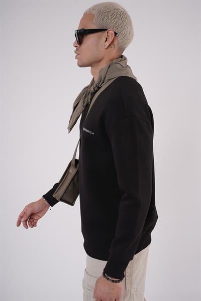 Bisiklet Yaka Kingbrich Baskılı Oversize Kalıp Basıc Sweatshirt