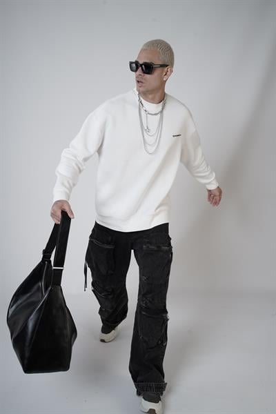 Bisiklet Yaka Kingbrich Baskılı Oversize Kalıp Basıc Sweatshirt