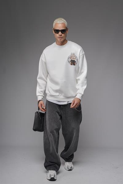 Bisiklet Yaka Labubu Baskılı Oversize Kalıp Unisex Sweatshirt