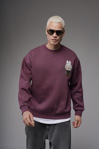 Bisiklet Yaka Labubu Baskılı Oversize Kalıp Unisex Sweatshirt