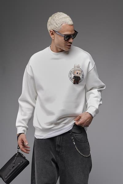Bisiklet Yaka Labubu Baskılı Oversize Kalıp Unisex Sweatshirt