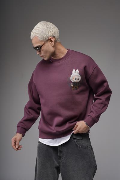 Bisiklet Yaka Labubu Baskılı Oversize Kalıp Unisex Sweatshirt