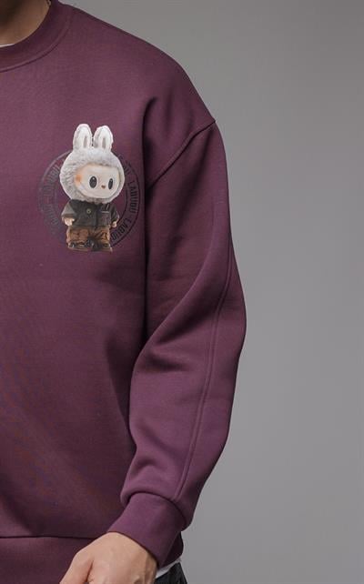 Bisiklet Yaka Labubu Baskılı Oversize Kalıp Unisex Sweatshirt