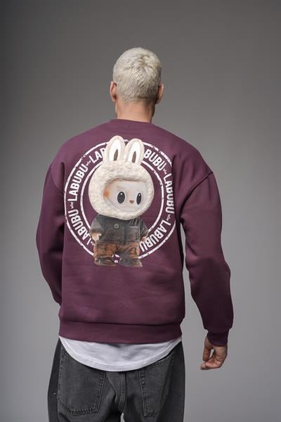 Bisiklet Yaka Labubu Baskılı Oversize Kalıp Unisex Sweatshirt