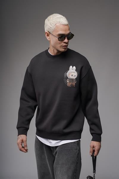 Bisiklet Yaka Labubu Baskılı Oversize Kalıp Unisex Sweatshirt