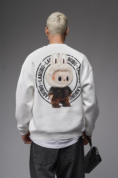 Bisiklet Yaka Labubu Baskılı Oversize Kalıp Unisex Sweatshirt