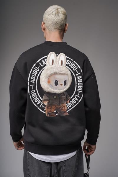Bisiklet Yaka Labubu Baskılı Oversize Kalıp Unisex Sweatshirt