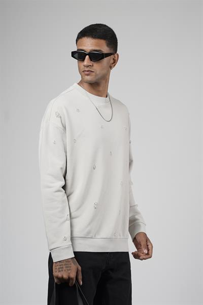 Bisiklet Yaka Lazerli Oversize Kalıp Erkek Sweatshirt