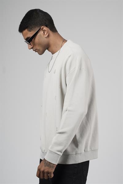 Bisiklet Yaka Lazerli Oversize Kalıp Erkek Sweatshirt
