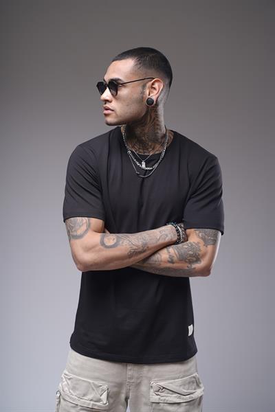 Bisiklet Yaka Likralı Düz Basic Erkek Regular Kalıp Tişört