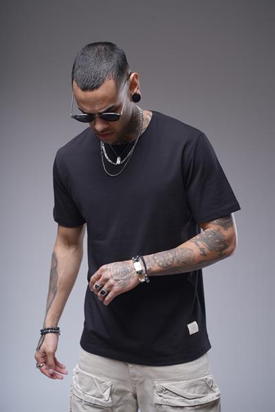 Bisiklet Yaka Likralı Düz Basic Erkek Regular Kalıp Tişört