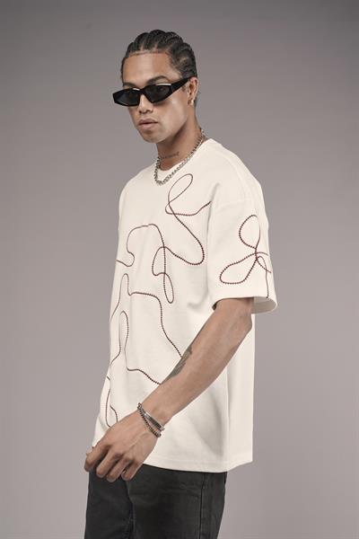 Bisiklet Yaka Nakış Detaylı Oversize Kalıp Unisex Tişört