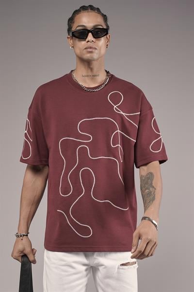 Bisiklet Yaka Nakış Detaylı Oversize Kalıp Unisex Tişört