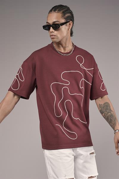 Bisiklet Yaka Nakış Detaylı Oversize Kalıp Unisex Tişört