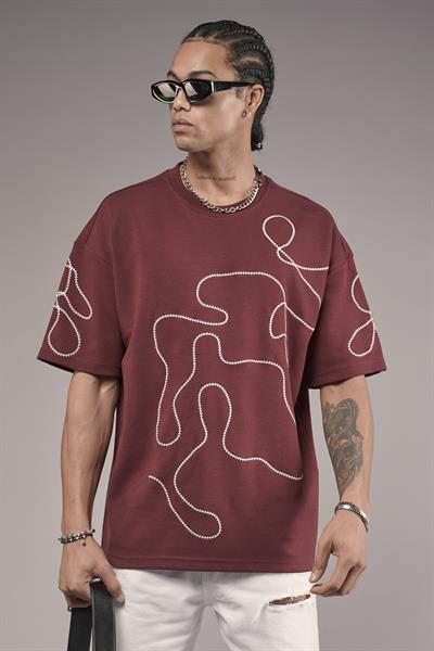 Bisiklet Yaka Nakış Detaylı Oversize Kalıp Unisex Tişört