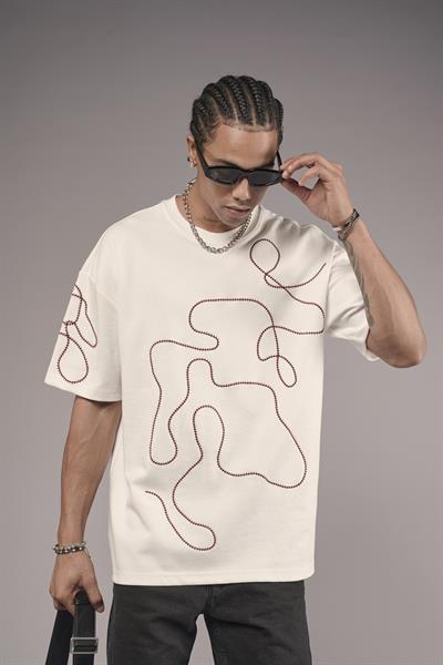 Bisiklet Yaka Nakış Detaylı Oversize Kalıp Unisex Tişört