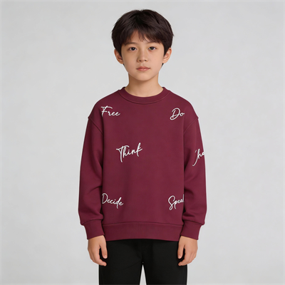 Bisiklet Yaka Nakışlı Oversize Kalıp Çocuk Sweatshirt