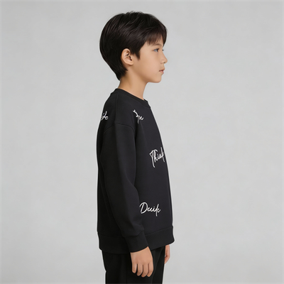 Bisiklet Yaka Nakışlı Oversize Kalıp Çocuk Sweatshirt