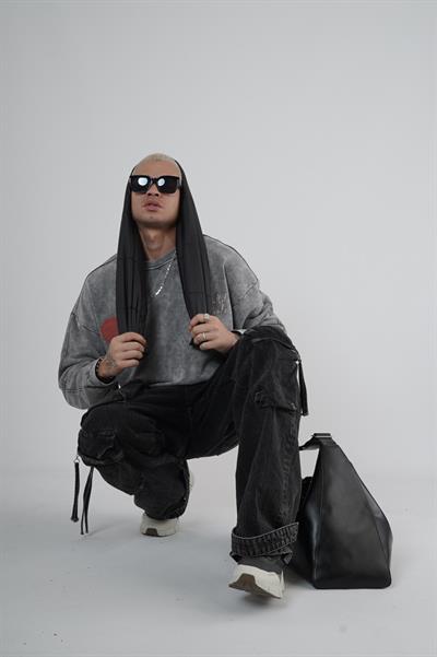 Bisiklet Yaka Ön ve Arka Basılı Yıkamalı Oversize Kalıp Unisex Sweatshirt