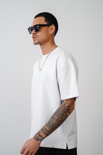 Bisiklet Yaka Oversize Düz Unisex Tişört