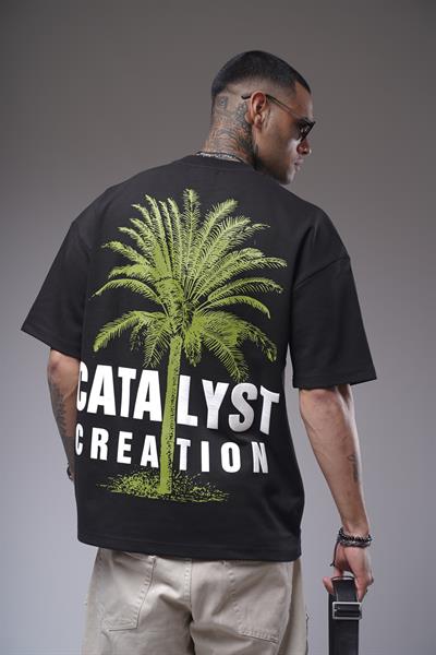 Bisiklet Yaka Palmiye Ağaç Baskılı Unisex Oversize Kalıp Tişört