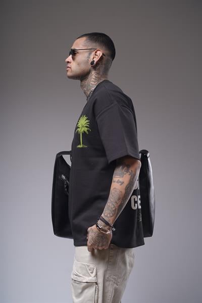 Bisiklet Yaka Palmiye Ağaç Baskılı Unisex Oversize Kalıp Tişört