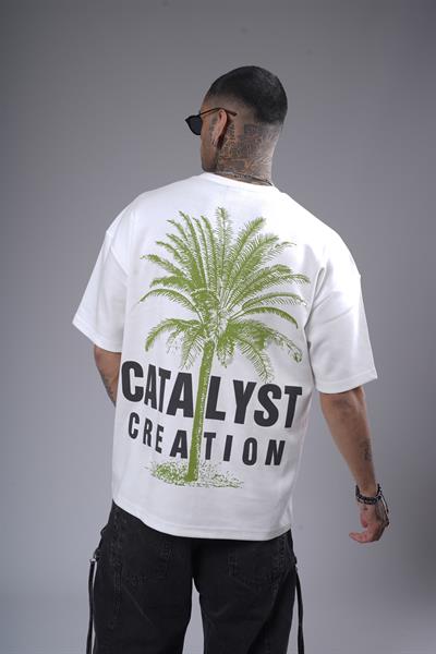 Bisiklet Yaka Palmiye Ağaç Baskılı Unisex Oversize Kalıp Tişört