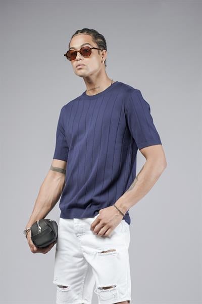 Bisiklet Yaka Regular Kalıp Fitilli Triko Tişört