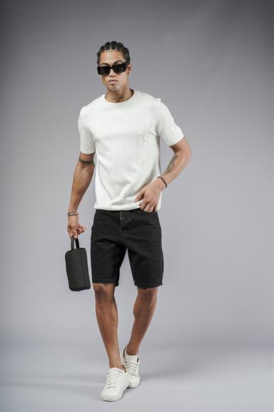 Bisiklet Yaka Regular Kalıp Fitilli Triko Tişört