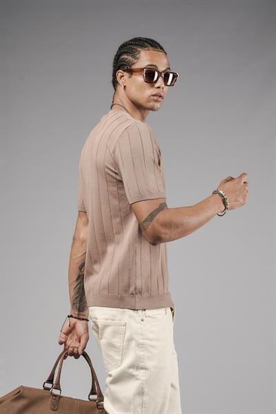 Bisiklet Yaka Regular Kalıp Fitilli Triko Tişört