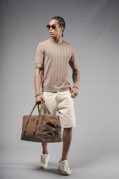 Bisiklet Yaka Regular Kalıp Fitilli Triko Tişört