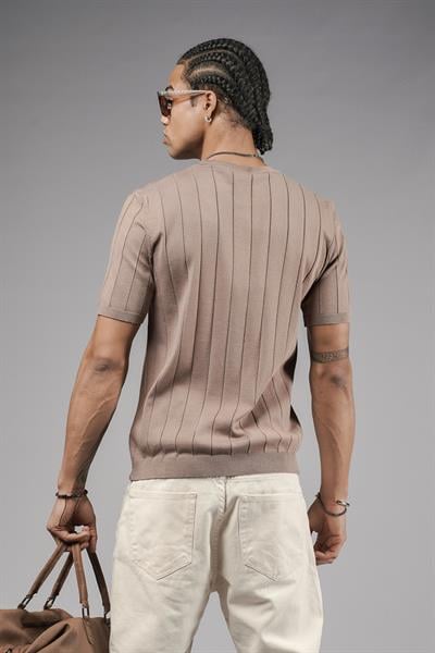 Bisiklet Yaka Regular Kalıp Fitilli Triko Tişört