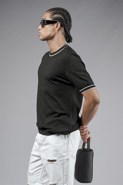 Bisiklet Yaka Ribanalı Regular Kalıp Triko Tişört