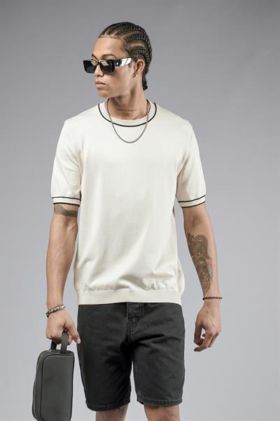 Bisiklet Yaka Ribanalı Regular Kalıp Triko Tişört