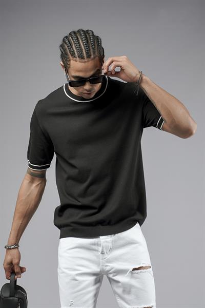 Bisiklet Yaka Ribanalı Regular Kalıp Triko Tişört