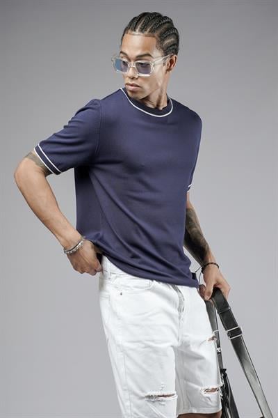 Bisiklet Yaka Ribanalı Regular Kalıp Triko Tişört