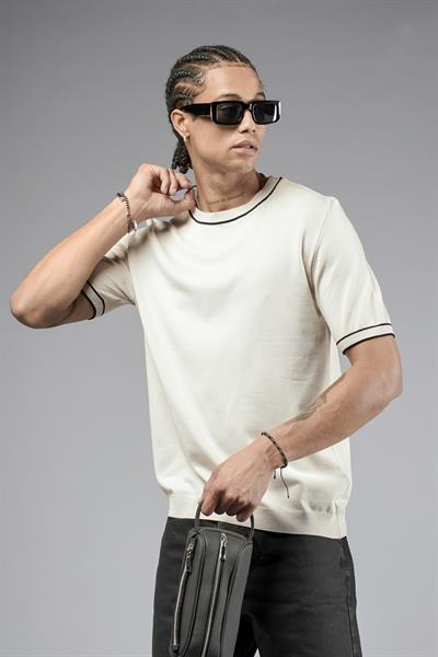 Bisiklet Yaka Ribanalı Regular Kalıp Triko Tişört